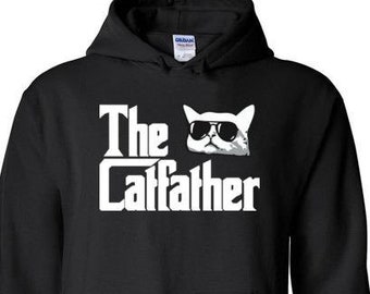 The Catfather Hoodie for Men | Funny Cat Dad Gifts | Cat Daddy Hoodies | Cat Lover Christmas Gift for Man | Long Sleeve Pullover Sweatshirt