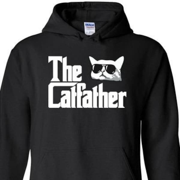 The Catfather Hoodie for Men | Funny Cat Dad Gifts | Cat Daddy Hoodies | Cat Lover Christmas Gift for Man | Long Sleeve Pullover Sweatshirt