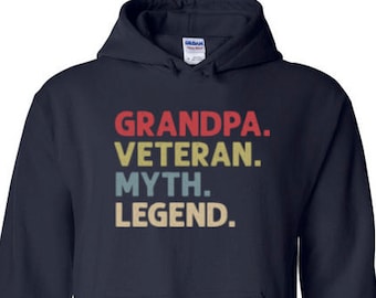 Grandpa Veteran Myth Legend Hoodie for Men | Grandpa Veteran Hoodies | Military Veteran Christmas Gifts | Grandpa Gift Pullover Sweatshirt