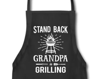 Stand Back Grandpa Is Grilling Adjustable Apron with Pockets | Funny Novelty BBQ Barbecue Grill Christmas Birthday Fathers Day Gift for Men