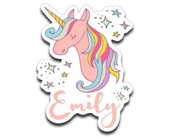 Personalized Rainbow Unicorn Decal with Name for Women & Girls | Cute Sticker for Laptop, Notebook, Mug, Wall, Tumbler, Car, Truck and More