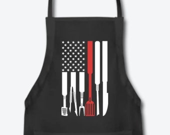 American Flag Grilling Tools Apron with Pockets Adjustable Grill Aprons Fathers Day Birthday Gift for Men Dad Grandpa Patriotic 4th of July