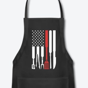 American Flag Grilling Tools Apron with Pockets Adjustable Grill Aprons Fathers Day Birthday Gift for Men Dad Grandpa Patriotic 4th of July