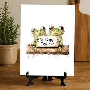 So Hoppy Together 8x10 Frog Couple Art Print – Cute Amphibian Love Wall Decor, Punny Flat Canvas Gift for Frog Lovers or Valentine’s Day