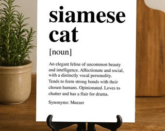 Siamese Cat Definition Wall Art – Unframed Canvas Print for Cat Lovers, Funny Dictionary Style Siamese Cat Decor
