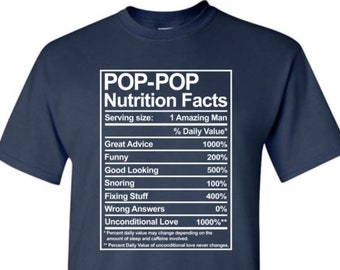 Pop-Pop Nutrition Facts Shirt for Men Funny Thoughtful Christmas Birthday Fathers Day Gift Idea for Grandpa from Granddaughter Grandson