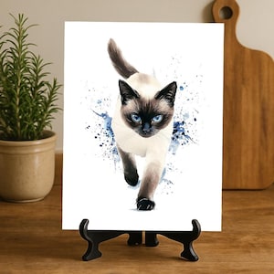 Siamese Cat Wall Art – 8x10 Watercolor Style Cat Print, Unique Gift for Cat Lovers, Birthday, Christmas, Mother&#39;s Day or Valentine&#39;s Decor