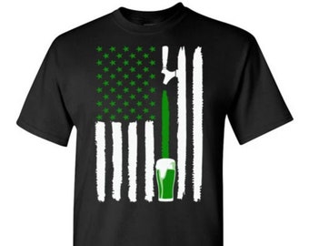 Green Beer American Flag St. Patrick&#39;s Day Shirt for Men | Beer Lover Gift | Patriotic USA Ireland Irish St Patricks Day Gifts | St Paddy&#39;s
