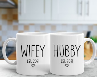 Hubby Wifey Couples Matching Mugs for Husband and Wife His Hers Valentines Gift
