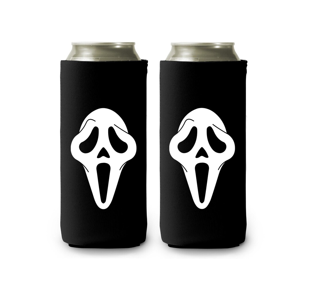 Ghostface Skinny Can Cooler Sleeve Ghost Face Halloween Black Insulated