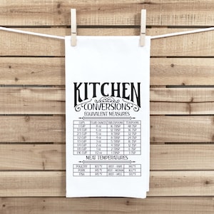 Kitchen Conversion & Meat Temperature Chart Hand Towel with Hanging Loop - 100% Cotton Flour Sack Towels Hostess Birthday Mother's Day Gift