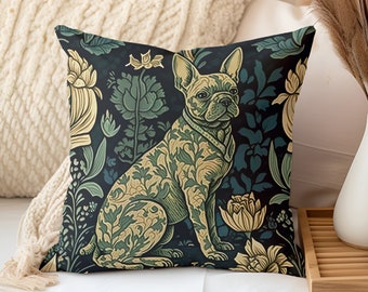 French Bulldog William Morris Arts and Crafts Movement Tapestry Style Throw Pillow Gift Idea for Frenchie Lovers