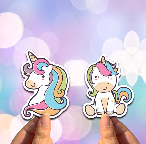 Set of 2 Rainbow Unicorn Vinyl Decals | Cute Gift for Unicorn Lovers | Kawaii Animal Sticker for Laptop Notebook Mug Wall, Tumbler Car Truck