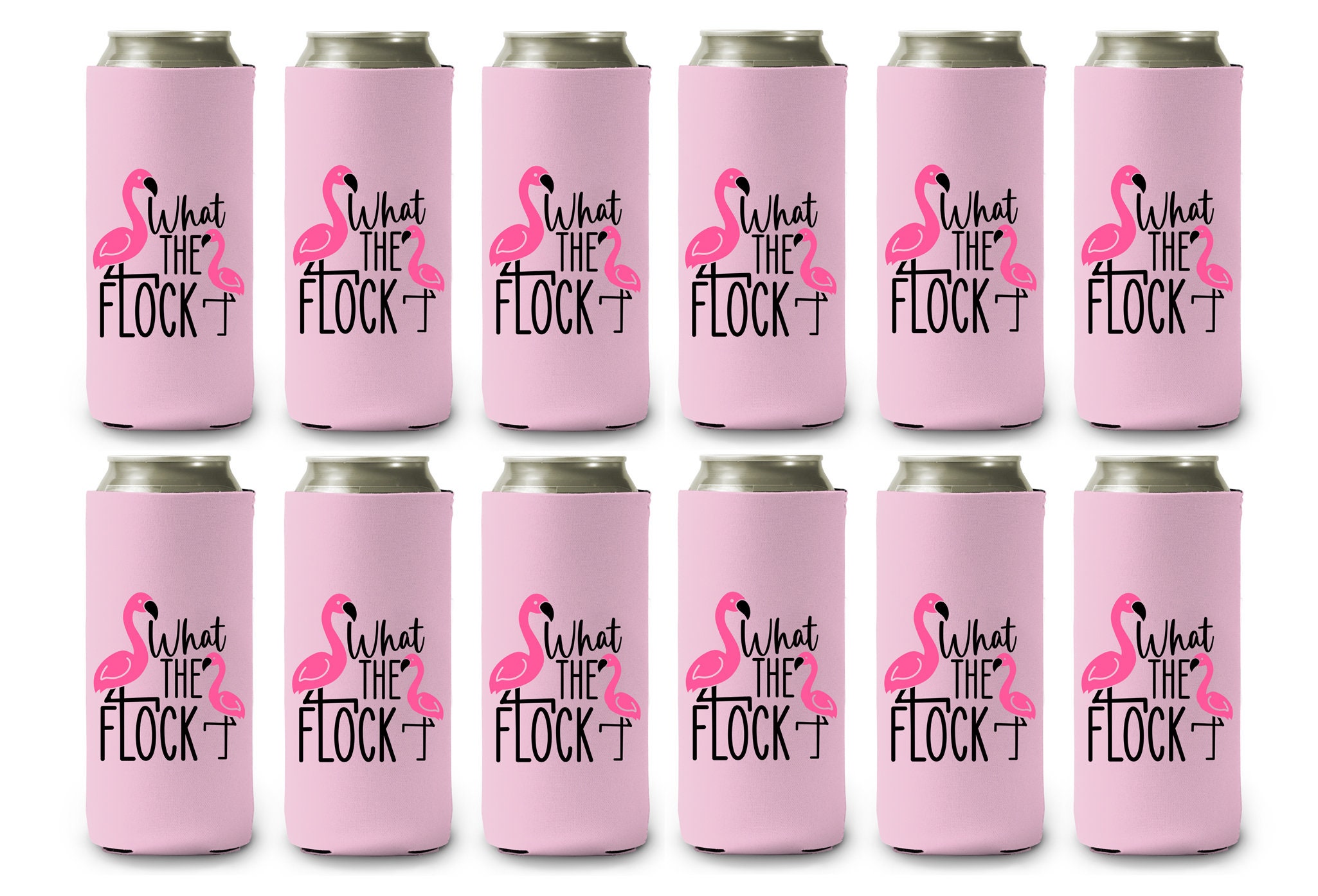 What the Flock Pink Flamingo Skinny Can Cooler Sleeves - Insulated 12oz ...
