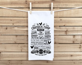 Chicken Coop Rules Flour Sack Hand Towel with Hanging Loop - Hostess Housewarming Birthday Christmas Gift for Chicken Lover Men WomenMen