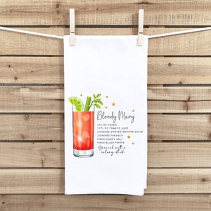 Bloody Mary Rezept Handtuch mit Aufhängeöse - 100% Baumwolle Mehlsack Handtücher - Süßes Barwagen Handtuch - Gastgeberin Geburtstag Muttertagsgeschenk