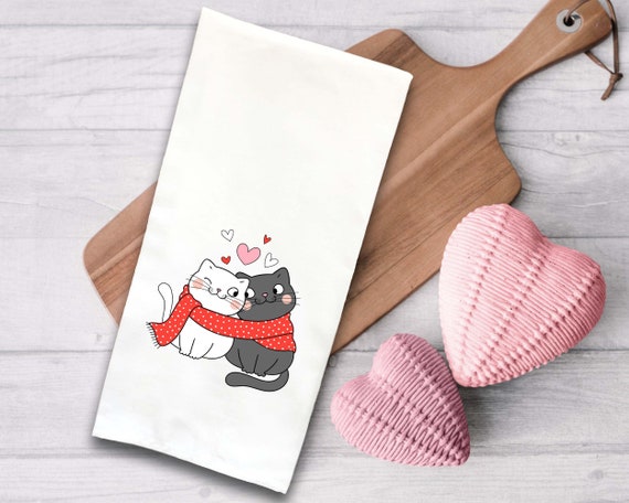 Due gatti Sciarpa Cuori San Valentino Farina Sacco Asciugamano da