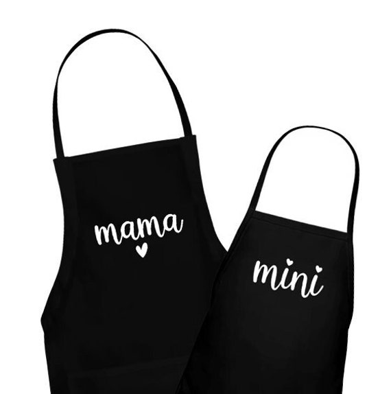 Mama and Mini Matching Apron Set Mommy and Me Aprons Cute Black and White Mother  Daughter Son Adult Kids Mom Child Kitchen Cooking Baking 