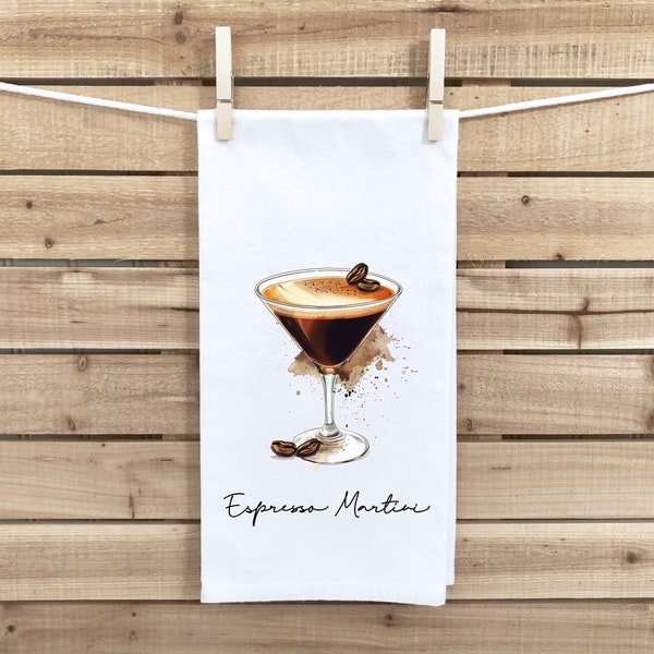 Espresso Martini Flour Sack Kitchen Towel Funny Bar Dish Cloth Cockail Party Hostess Housewarming Birthday Christmas Gift Idea