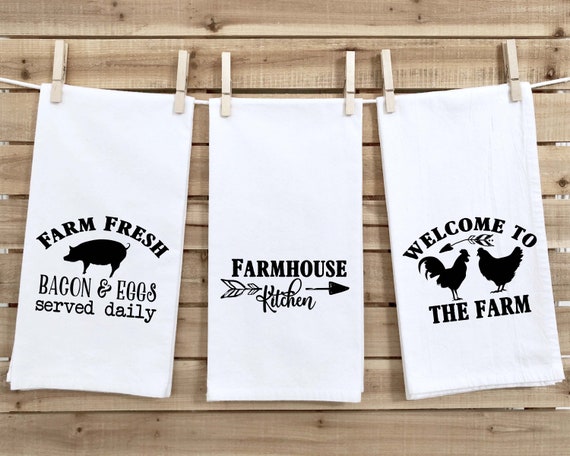 Kitchen Towels, Hand Printed Towels, Red, Farmhouse Towels, Set of 3,  Cotton Towels, Farmhouse Decor, Farmhouse Kitchen, Farm Kitchen Print 