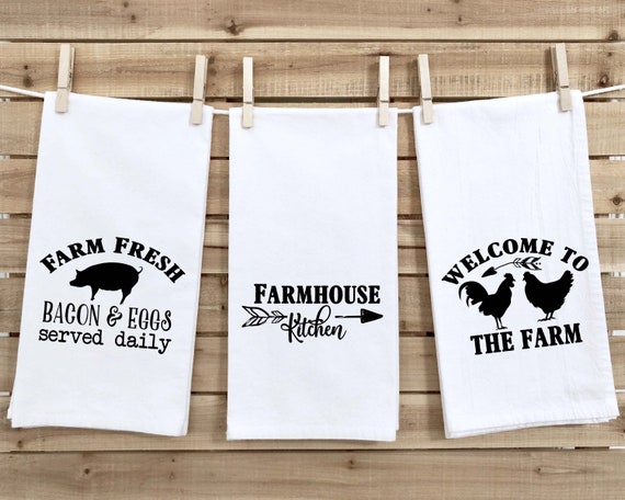 Set of 3 Farmhouse Flour Sack Kitchen Towels Cute Funny Hand Tea Dish Towels  Birthday Housewarming Christmas Gift for Women Men Farm Style -  Finland