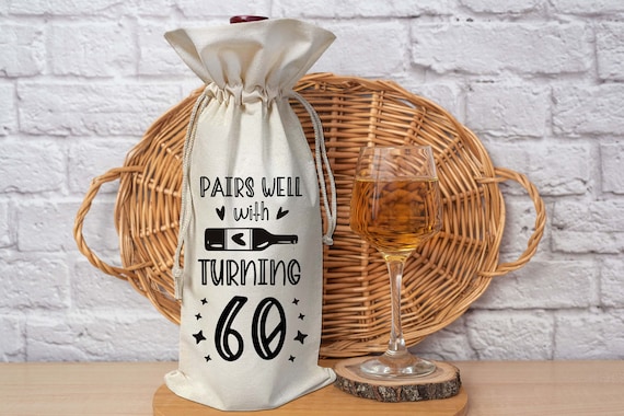 Pairs Well With Turning 60 Funny 60th Birthday Party Drawstring
