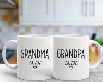 Grandpa and Grandpa Est 2021 Matching Mug Set | New Grandma Grandpa Gift | Pregnancy Announcement | Expecting Grandparents Established 2021