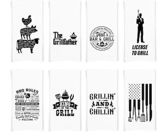 Grilling Towel Set of 8 Funny BBQ Themed Father's Day Gift for Men Who Love to Grill and Barbecue