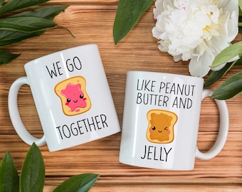 We Go Together Like Peanut Butter and Jelly Mug Set of 2 Ceramic Coffee Mugs Valentines Day Gift for Couples Matching Couple Gifts  His Hers