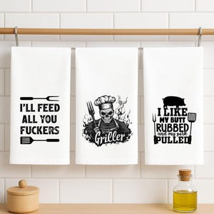 Funny BBQ Kitchen Towel Set of 3 Adult Humor Grill Towels | Father&#39;s Day, Birthday, Christmas, 4th of July Gift for Men  Barbecue Decor
