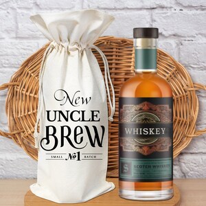 New Uncle Brew Whiskey Gift Bag Reusable Carrier for Single Bottle Cover Pregnancy Announcement Fathers Day Idea for Men Brother