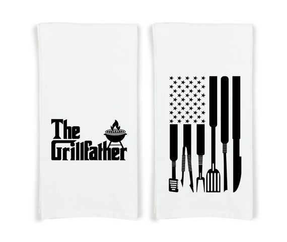 The Grillfather and Grilling Tools American Flag Gift Set of BBQ Themed Kitchen  Towels for Dad Men Who Love Grilling BBQ Grill Cooking 