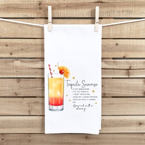Ręcznik do rąk Tequila Sunrise z pętelką do zawieszania - 100% bawełny, worek na mąkę, ściereczki kuchenne - Home Bar Towel Gospodyni Urodziny Dzień Matki Prezent