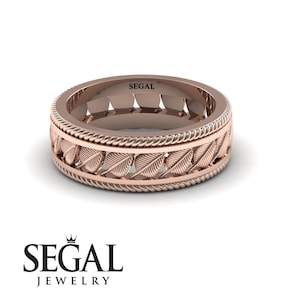 Mens Wedding Band Rose Gold Wedding Band Unique Wedding Ring Gold Wedding Ring Gift for Him Unisex ring Leaf Mens Ring Luxury Rose Gold Ring
