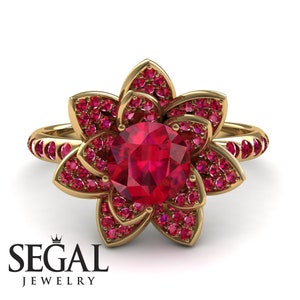 Red Ruby Ring Lotus Engagement Ring lotus flower ring Unique engagement ring proposal ring nature inspired ring diamond Flower ring red ruby