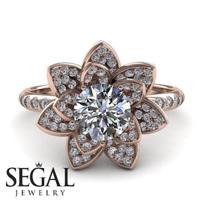 Lotus Engagement Ring Rose Gold Diamond Flower Moissanite Unique Promise Lotus Rings Gift for Women