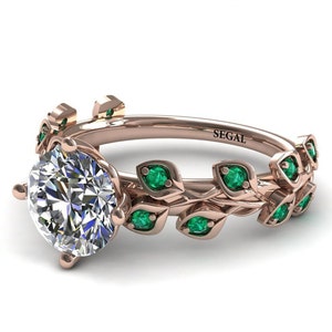 Emerald rings for women with moissanite green emerald leaves ring rose gold emerald wedding anniversary