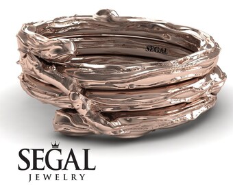 Takring heren trouwring unieke trouwring takje ring roségouden tak ring unisex ring alternatieve trouwring op de natuur geïnspireerd