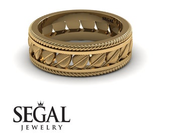 Gold Wedding Band Mens Wedding Band Unique Wedding Ring Yellow Gold Wedding Ring Gift for Him Unisex ring Leaf Mens Ring Luxury Gold Ring