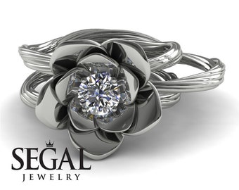 Bridal Set Flower White Gold Set Engagement Ring Branches Bridal Set Nature Inspired Bridal Set Moissanite Engagement Ring - Elena