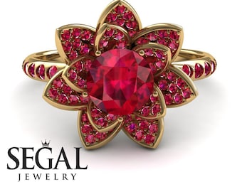 Red Ruby Ring Lotus Engagement Ring lotus flower ring Unique engagement ring proposal ring nature inspired ring diamond Flower ring red ruby