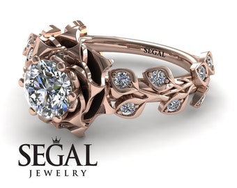 Moissanite Engagement Ring Vintage Ring Rose Flower Engagement Ring Unique Proposal Ring Rose Gold Ring Nature Ring- Sydney Rose Flower