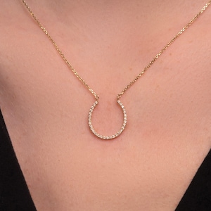 Diamond Horseshoe Necklace Pendant Gold 14K Gold Lucky Diamond Necklace Pendant Unique Jewelry Gift for Girl Ready Тo Ship Necklace