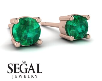 Orecchini a perno con smeraldo da 0,25 ct in oro rosa 14K-18K. Regali con smeraldo per donna - Maci