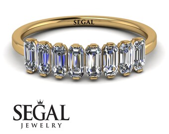 14K Yellow Gold Emerald cut Diamond Eternity Band, Stacking Gold Half Eternity Wedding Ring