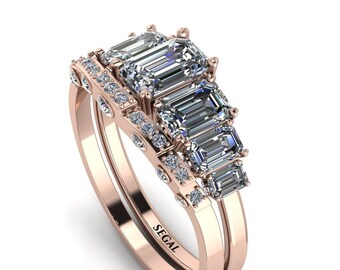 Bridal Set Art deco 14K Rose Gold Emerald Cut diamond Bridal Set With Hidden Diamonds Bridal set Natural Diamond - Brynlee