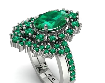 Minimalist 14K White Gold Glamorous Oval Emerald Bridal Set Bridal set 100% Natural Green Emerald 1.80 - Emily