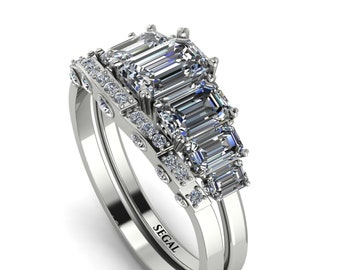 Art deco 14K White Gold Emerald Cut diamond Bridal Set With Hidden Diamonds Bridal set Natural Diamond - Brynlee