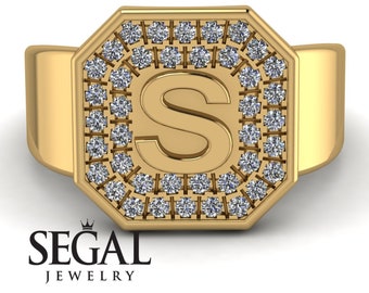 Anillo personalizado de diamantes en oro amarillo de 14 quilates. Anillo de diamantes con inicial personalizada. Anillo de promesa. Regalo perfecto para cumpleaños o aniversario.