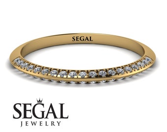 14K Yellow Gold Knife Edge Diamond Eternity Band, Solid Gold Stacking Wedding Diamond Rings